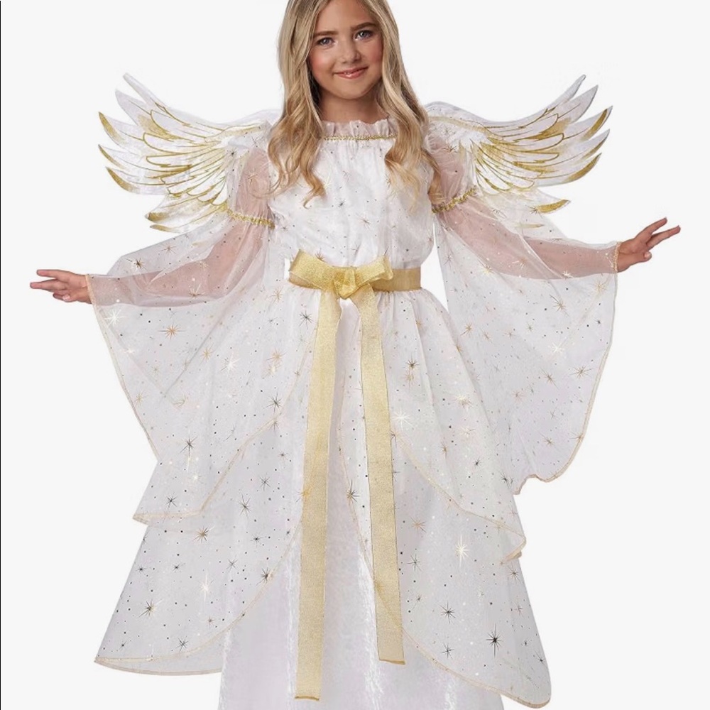 Angel Costume & Gold Ballet Slippers